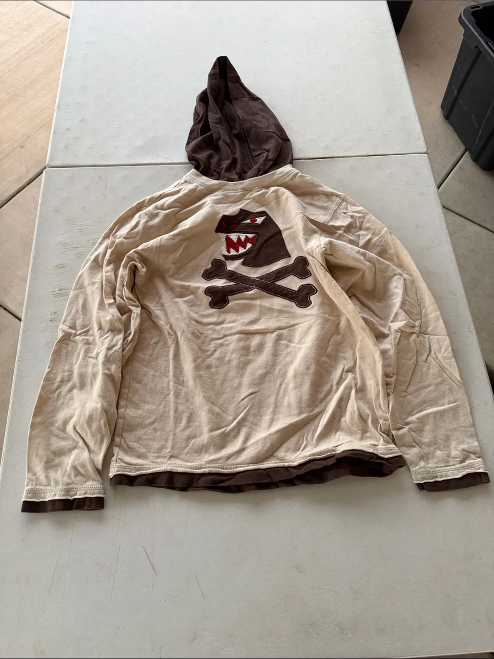 Gymboree Beige and Brown Hooded Tee with Skull & Crossbones Patch